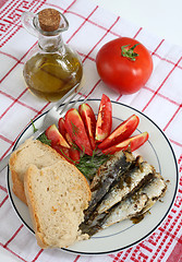 Image showing sardines bread and tomato vertical