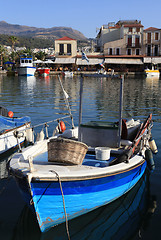 Image showing Fishing boat and tavernas, Rethymnon Crete