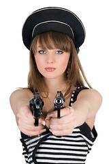 Image showing Portrait of the beautiful sailor with pistols