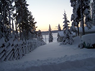 Image showing wooden fence in winter