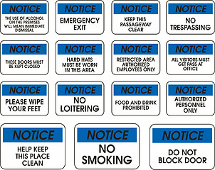 Image showing Blue vector notice signs 