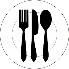 Image showing Plate with fork, knife and spoon