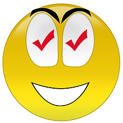 Image showing Happy smiley with checkmark signs at eyes