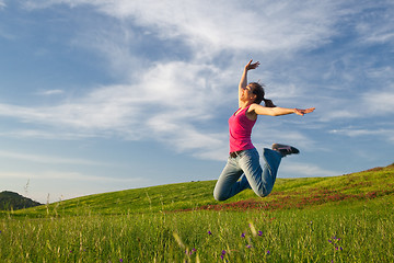 Image showing Jumping on the field