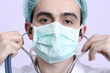 Image showing Portrait of a young doctor with stethoscope.