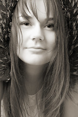 Image showing young woman in fur hat