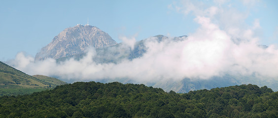 Image showing Mountain range panorama with clouds