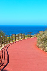 Image showing Bicycle lane road on red asphalt road in the city park