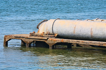 Image showing A closeup of large sewage pipes