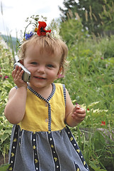 Image showing girl talks telephone