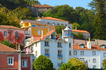 Image showing colorful homes on a hill in Sintra, Portugal