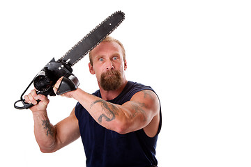 Image showing Crazy guy with chainsaw