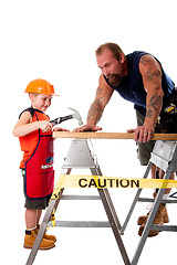 Image showing Father and son carpenter job