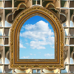 Image showing gothic or scifi window with blue sky