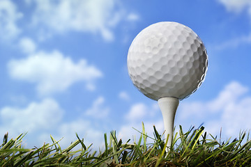 Image showing Golf ball in grass, close up