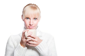 Image showing Beautiful woman holding coffee cup