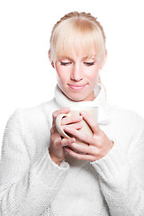 Image showing Beautiful woman holding coffee cup