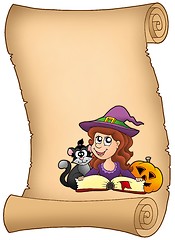 Image showing Parchment with Halloween girl