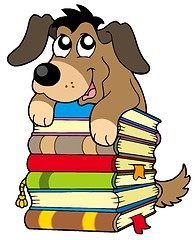 Image showing Cute dog on pile of books