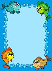 Image showing Cute frame with fishes and bubbles