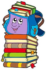 Image showing Cute school bag on pile of books