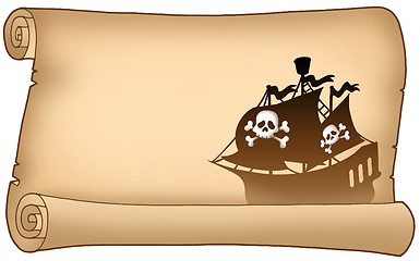 Image showing Parchment with pirate ship silhouette