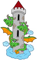 Image showing Three headed dragon with tower