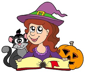 Image showing Halloween girl reading book