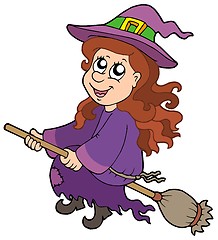 Image showing Cute witch flying on broom