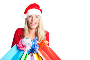 Image showing Christmas shopping santa girl