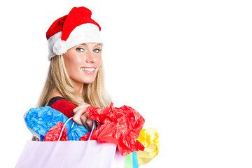 Image showing Christmas shopping santa girl