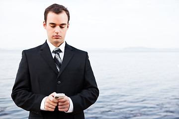 Image showing Caucasian businessman texting 