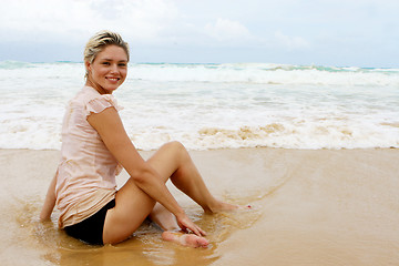 Image showing Blond woman at the beach.