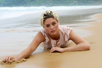 Image showing Blond woman at the beach.