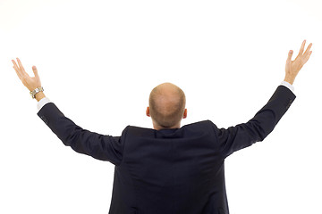 Image showing businessman with his arms up