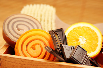 Image showing chocolate and orange soaps