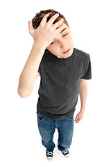 Image showing Worried tired stressed or frustrated boy