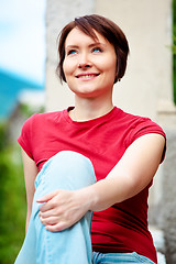 Image showing Positive woman outdoors