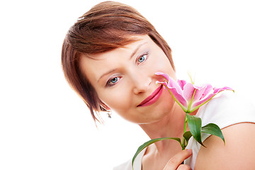Image showing Positive woman with flower