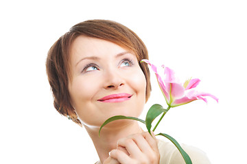 Image showing Happy woman with flower