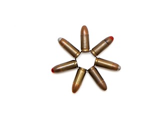 Image showing Seven-pointed star of 9mm cartridges isolated