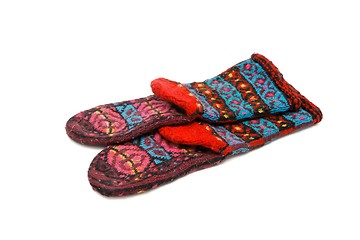 Image showing Homemade colorful wool socks isolated