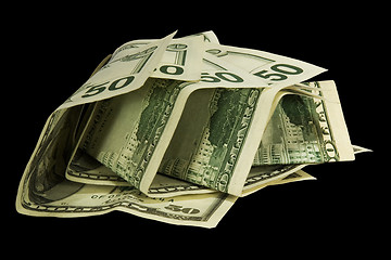 Image showing 50 dollars isolated on black background with clipping path