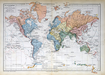 Image showing Old map of 1883, world map