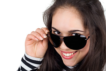 Image showing Portrait of the smiling girl in sunglasses