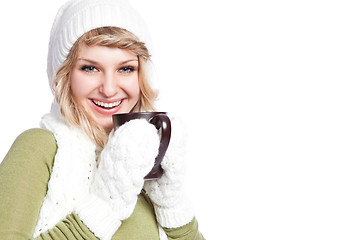 Image showing Beautiful woman holding coffee cup