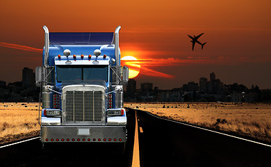 Image showing Trucking City View at Sunrise