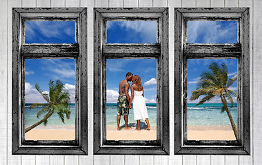 Image showing An African Amercian Couple on the Beach