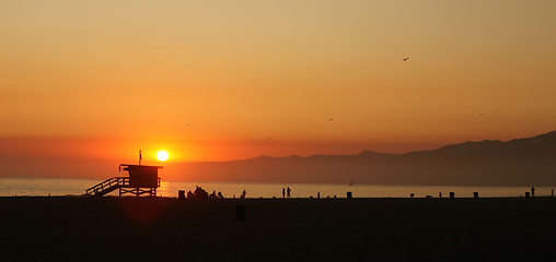 Image showing Orange Sunset Along the Sea in Venice Beach California