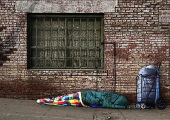 Image showing Transient Homeless Soul Sleeping on the Streets